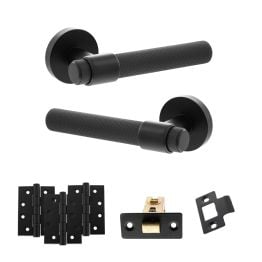 Senza Pari Andretta Door Handle Pack (Latch Set - 3" CE Latch, 4" Fire Rated Hinges x3) - Matt Black