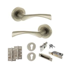 STATUS Colorado Door Handle Pack (Euro Lock Set - 2.5" CE Sashlock, 4" Slim Knuckle Hinges x2) - Satin Nickel