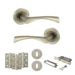 STATUS Colorado Door Handle Pack (3 Lever Lock Set - 3" CE Sashlock, 3" Fire Rated Hinges x3) - Satin Nickel