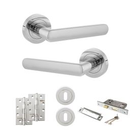 STATUS Carolina Door Handle Pack (3 Lever Lock Set - 3" CE Sashlock, 4" Slim Knuckle Hinges x2) - Polished Chrome