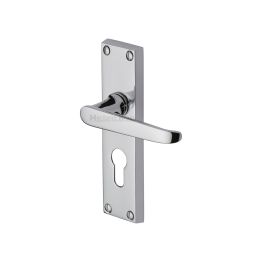 Heritage Brass Door Handle for Euro Profile Plate Victoria Design Polished Chrome finish