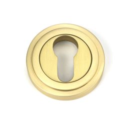 Satin Brass Round Euro Escutcheon (Art Deco)
