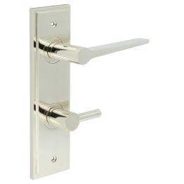 Knightsbridge Door Handle Din Bathroom Backplate Polished Nickel & Turn & Release - By Frelan Hardware - BUR-20PN-456PN-82PN