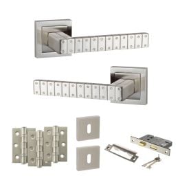 Senza Pari Bianca Door Handle Pack (3 Lever Lock Set - 3" CE Sashlock, 3" Fire Rated Hinges x3) - Satin Nickel