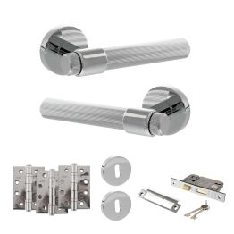 Senza Pari Fasana Door Handle Pack (3 Lever Lock Set - 2.5" CE Sashlock, 4" Fire Rated Hinges x3) - Polished Chrome