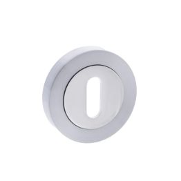 Mediterranean Key Escutcheons on Round Rose - Satin Chrome/Polished Chrome