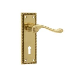 Georgian Suite Door Handle on Lockplate Polished Brass - By Frelan Hardware - JG1PB