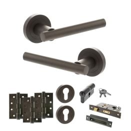 STATUS Nebraska Door Handle Pack (Euro Lock Set - 2.5" CE Sashlock, 4" Fire Rated Hinges x3) - Urban Dark Bronze