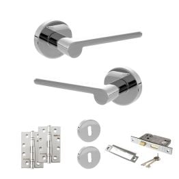 Senza Pari Darrio Door Handle Pack (3 Lever Lock Set - 2.5" CE Sashlock, 4" Slim Knuckle Hinges x2) - Polished Chrome