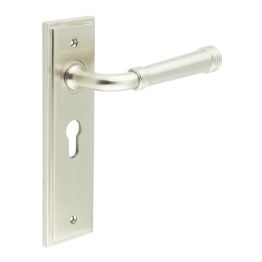 Highgate Door Handle Euro Backplate Satin Nickel - By Frelan Hardware - BUR35KIT323