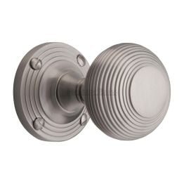 Heritage Brass Mortice Knob on Rose Reeded Design Satin Nickel finish