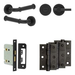 Complete Classic Door Handle Pack - Bathroom - Black - By Frelan Hardware - JE-A6B2-MB