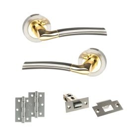 STATUS Indiana Door Handle Pack (Latch Set - 2.5" Latch, 3" Hinges x2) - Satin Nickel/Polished Brass