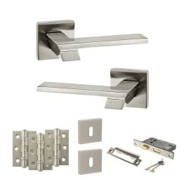 Senza Pari Giovanni Door Handle Pack (3 Lever Lock Set - 3" CE Sashlock, 3" Fire Rated Hinges x3) - Satin Nickel