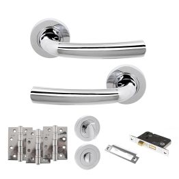STATUS Nevada Door Handle Pack (Bathroom Set - 3" CE Bathroom Lock, 4" Fire Rated Hinges x3) - Polished Chrome