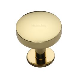 Heritage Brass Cabinet Knob Domed Disc Design with Rose 32mm Polished Brass finish