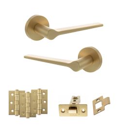 Senza Pari Laviano Door Handle Pack (Latch Set - 2.5" CE Latch, 3" Fire Rated Hinges x3) - Satin Brass