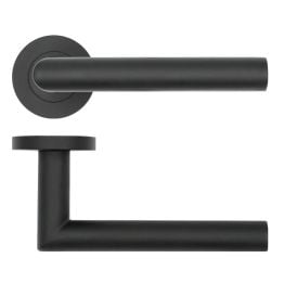 RT010PCB Lugano Lever On Round Rose - Powder Coated Black