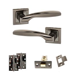 STATUS Oklahoma Door Handle Pack (Latch Set - 2.5" CE Latch, 4" Slim Knuckle Hinges x2) - Black Nickel