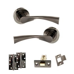 STATUS Colorado Door Handle Pack (Latch Set - 2.5" CE Latch, 4" Slim Knuckle Hinges x2) - Black Nickel