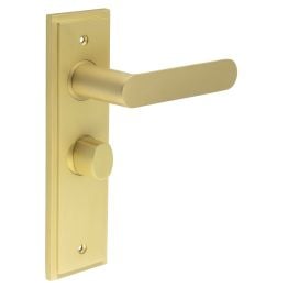 Kensington Door Handle Bathroom Backplate Satin Brass & Turn & Release - By Frelan Hardware - BUR-25SB-453SB-81SB