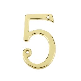 Jedo 75mm Screw Fix Numerals Polished Brass No. 5 - By Frelan Hardware - JN-5