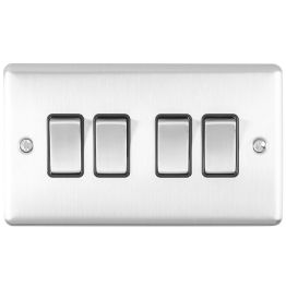 Eurolite Satin Stainless 4 Gang Switch Satin Stainless Steel