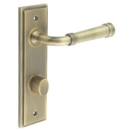 Highgate Door Handle Din Bathroom Backplate Antique Brass & Turn & Release - By Frelan Hardware - BUR-35AB-456AB-81AB
