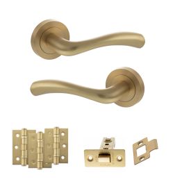 STATUS Texas Door Handle Pack (Latch Set - 2.5" CE Latch, 3" Fire Rated Hinges x3) - Satin Brass