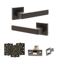 STATUS Montana Door Handle Pack (Latch Set - 3" CE Latch, 4" Fire Rated Hinges x3) - Urban Dark Bronze