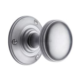Heritage Brass Mortice Knob on Rose Richmond Design Satin Chrome finish