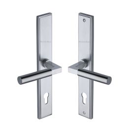 Heritage Brass Multi-Point Door Handle Lever Lock Bauhaus LH Design Satin Chrome finish