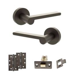 Senza Pari Darrio Door Handle Pack (Latch Set - 2.5" CE Latch, 4" Slim Knuckle Hinges x2) - Urban Dark Bronze