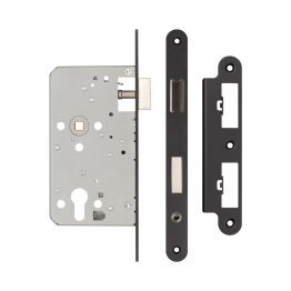 72mm Black Din Euro Escape lock Radiused 60mm Backset - By Frelan Hardware - JL-DE60RMB