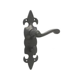 Fleur De Lys Suite Door Handle on Bathroom Plate Black - By Frelan Hardware - JAB83B