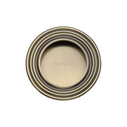 Round Reeded Flush Pull Antique Brass finish