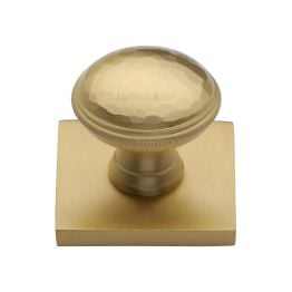 Heritage Brass Cabinet Knob Diamond Cut Design with Square Backplate 32mm Satin Brass finish