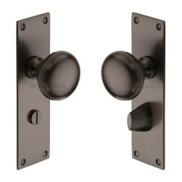 Heritage Brass Mortice Knob on Bathroom Plate Balmoral Design Matt Bronze finish