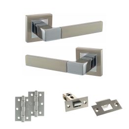 STATUS Montana Door Handle Pack (Latch Set - 2.5" Latch, 3" Hinges x2) - Satin Nickel/Polished Chrome