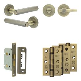 Complete Hex Door Handle Pack - Internal Doors - Antique Brass - By Frelan Hardware - JE-C5B2-AB
