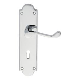 Victorian Scroll Lever On Shaped Lock Backplate - Polished Chrome