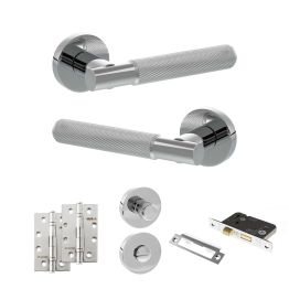 Senza Pari Rosarno Door Handle Pack (Bathroom Set - 2.5" CE Bathroom Lock, 4" Slim Knuckle Hinges x2) - Polished Chrome