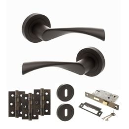 STATUS Colorado Door Handle Pack (3 Lever Lock Set - 2.5" CE Sashlock, 3" Fire Rated Hinges x3) - Urban Dark Bronze