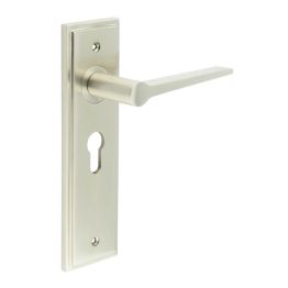 Knightbridge Door Handle Euro Backplate Satin Nickel - By Frelan Hardware - BUR20KIT323