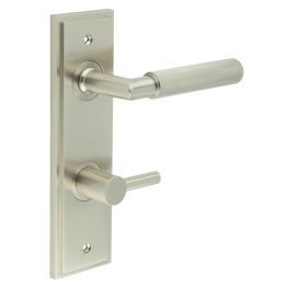 Piccadilly Door Handle Din Bathroom Backplate Satin Nickel & Turn & Release - By Frelan Hardware - BUR-40SN-456SN-82SN