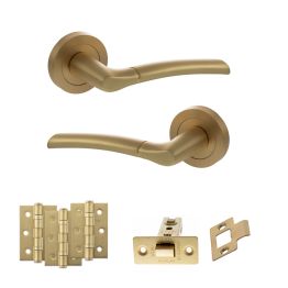 STATUS Indiana Door Handle Pack (Latch Set - 3" CE Latch, 3" Fire Rated Hinges x3) - Satin Brass