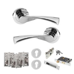 STATUS Colorado Door Handle Pack (Euro Lock Set - 2.5" CE Sashlock, 4" Fire Rated Hinges x3) - Polished Chrome