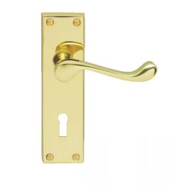 Contract Victorian Scroll Lever On Lock Backplate - Polished Brass