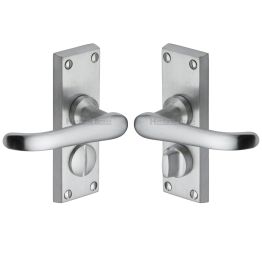 Heritage Brass Door Handle for Privacy Set Windsor Short Design Satin Chrome finish