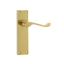 Victorian Scroll Door Handle on Long Latchset Plate Polished Brass - By Frelan Hardware - JV11LPB